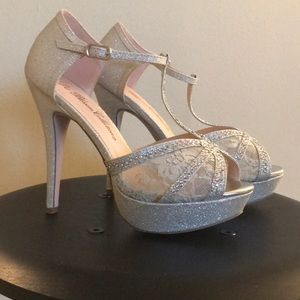 Silver lace platform sandals